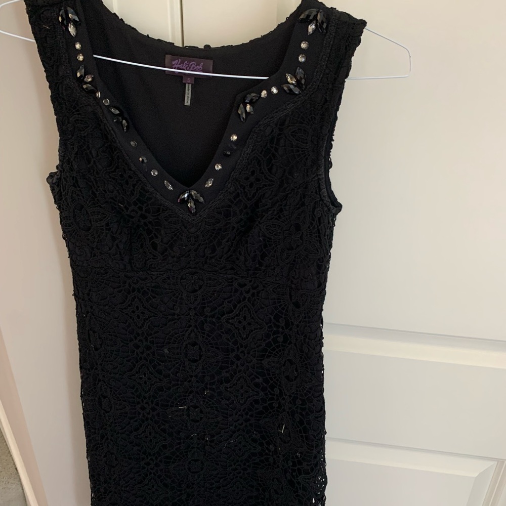 Hale Bob black lace dress with beading detail. Great condition.